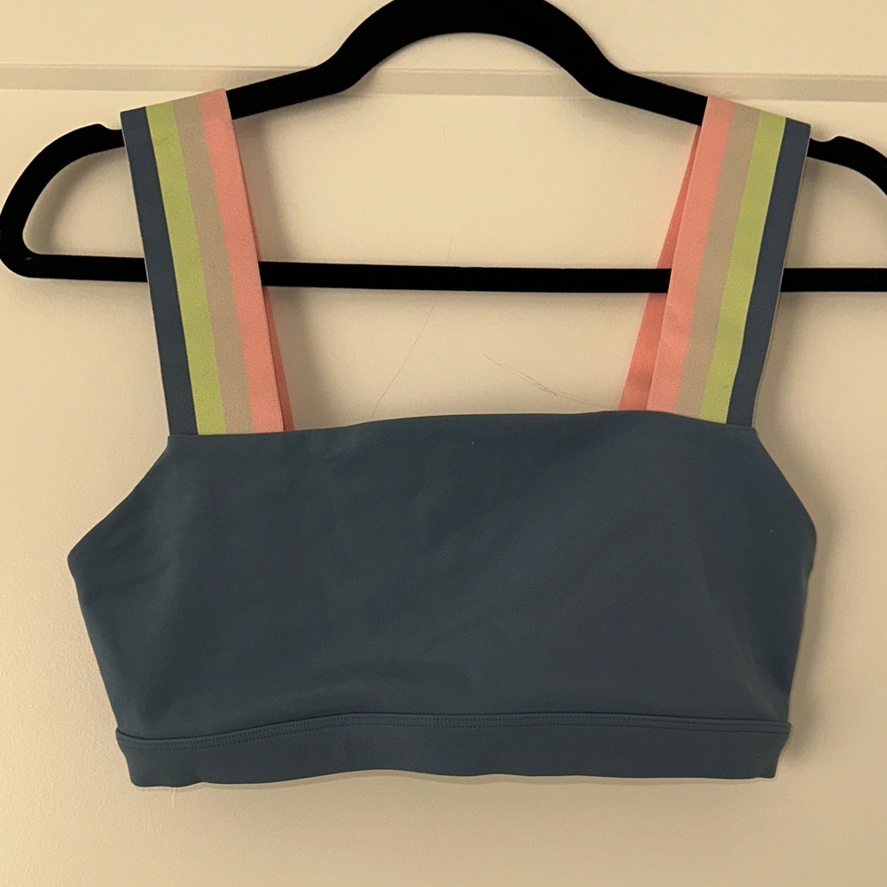 Spiritual Gangster Blue Sports Bra with Multicolor Straps (S)